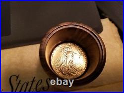 1909 Saint Gaudens 20 Dollar Gold Coin with custom Solid King Wood coin vault