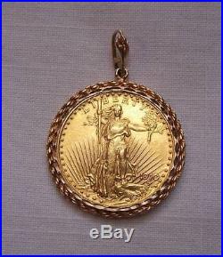 1910 $20 TWENTY DOLLAR GOLD COIN STANDING LIBERTY DOUBLE EAGLE With14K ROPE BEZEL