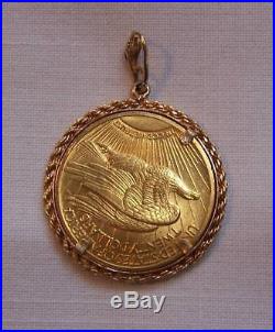 1910 $20 TWENTY DOLLAR GOLD COIN STANDING LIBERTY DOUBLE EAGLE With14K ROPE BEZEL