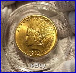 1910 Gold Indian Head Eagle. $10 Eagle. Gem Condition Coin