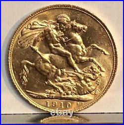 1910 Gold Sovereign King Edward VII Pre Ww-1 Era Solid Lustrous No Problem Coin