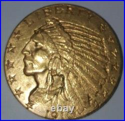 1910 Solid Gold Us $5 Indian Head Half Eagle Coin
