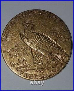 1910 Solid Gold Us $5 Indian Head Half Eagle Coin