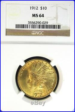 1912 $10 Gold Indian US Coin NGC MS64 Tougher Date High Grade 029 G