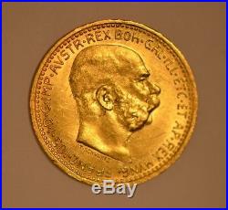 1912 Austria 10 Corona Gold Coin Franz Joseph I