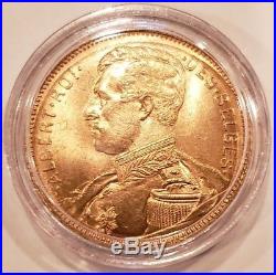 1914 Belgium 20 Francs Albert 1 Gold Coin, BU, RARE 1 Year Only, 105 Years Old