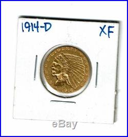 1914 D 1914-D Indian Head $2.50 GOLD Quarter Eagle U. S. Coin