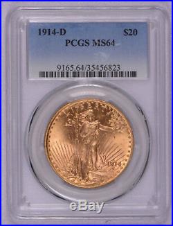1914 D St. Gaudens $20 PCGS graded MS64 Gold Coin Free Ship