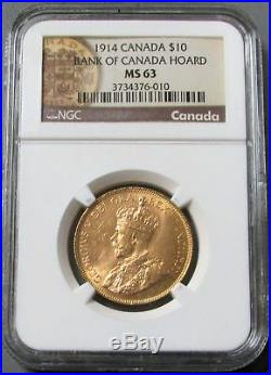 1914 Gold Canada $10 Dollar Bank Of Canada Hoard Coin Ngc Mint State 63