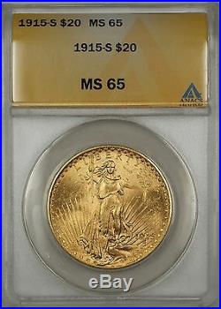 1915-S $20 Dollar St. Gaudens Double Eagle Gold Coin ANACS MS-65 Gem BU BP