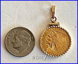 1915- U. S. $2.5 Gold Indian Coin In Solid 14k Yellow Gold Bezel/pendant