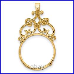1919-1948 Mexico 2 Dos Peso Prong Set Filigree Top Coin Bezel in 14k Gold 1919-1948 Mexico 2 Dos Peso Prong Set Filigree Top Coin Bezel in 14k Gold