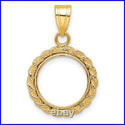 1919-1948 Mexico 2 Dos Peso Prong Set Knotted Rope Coin Bezel in 14k Gold 1919-1948 Mexico 2 Dos Peso Prong Set Knotted Rope Coin Bezel in 14k Gold