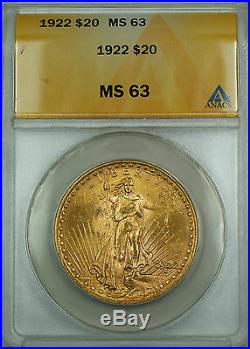 1922 $20 St. Gaudens Double Eagle Gold Coin Condition & Grade ANACS MS-63 BS