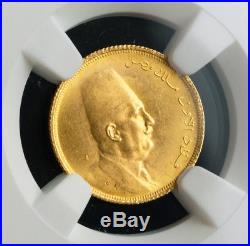 1923, Egypt, King Fuad I. Scarce Gold 20 Piastres (1/5 Pound) Coin. NGC MS-63