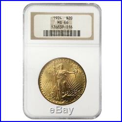1924 $20 Gold Saint Gaudens Double Eagle Coin NGC MS 66