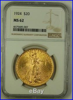 1924 US St. Gaudens $20 Double Eagle Gold Coin NGC MS-62 B