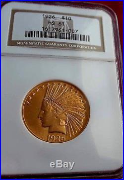 1926 $10 Gold Indian Head Eagle US Coin NGC MS-61 Uncirculated #007