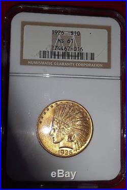 1926 $10 Gold Indian Head Eagle US Coin NGC MS-61 Uncirculated Stock#6518-1