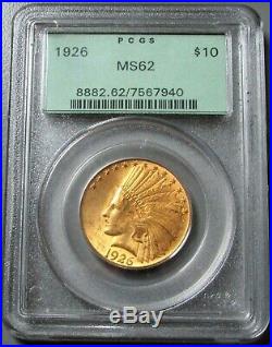 1926 Gold $10 Indian Head Coin Green Label Pcgs Mint State 62