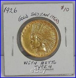 1926 Indian Head Gold Coin $10 Eagle Type 4 Motto mint state Brilliant luster BU