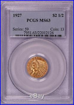 1927 PCGS Quarter Eagle, $2 1/2 Gold Indian NGC MS 63 Nice Coin