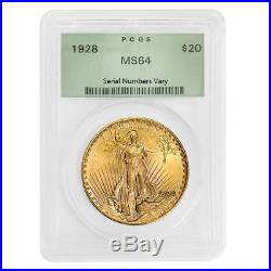 1928 $20 Gold Saint Gaudens Double Eagle Coin PCGS MS 64
