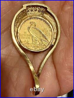 1928 Indian Head Quarter Eagle $2.5 GOLD COIN with DIAMOND 14K SOLID BEZEL PENDANT