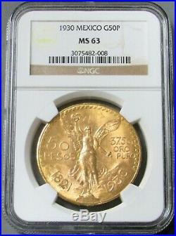 1930 Gold Mexico 50 Pesos Winged Victory Coin Ngc Mint State 63