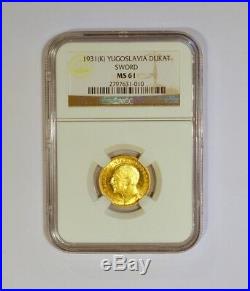 1931-K Yugoslavia Dukat Alexander I Sword Gold Coin Graded MS61 by NGC