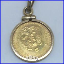 1945 Dos Pesos 22k Gold Coin with 14K Yellow Gold Coin Rim Pendant 3.2g