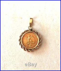 1945- Dos Pesos Coin In Solid 14k Yellow Gold Rope Bezel/pendant
