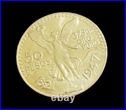 1947 Mexican Centenario 50 Gold Pesos Copy Coin Solid 10k Yellow Gold REAL 10KT