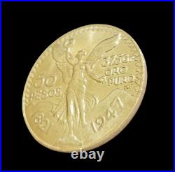 1947 Mexican Centenario 50 Gold Pesos Copy Coin Solid 10k Yellow Gold REAL 10KT