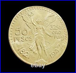 1947 Mexican Centenario 50 Gold Pesos Copy Coin Solid 10k Yellow Gold REAL 10KT