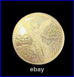 1947 Mexican Centenario 50 Gold Pesos Copy Coin Solid 10k Yellow Gold REAL 10KT