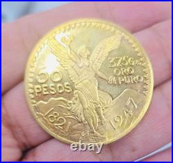 1947 Mexican Centenario 50 Gold Pesos Copy Coin Solid 10k Yellow Gold REAL 10KT