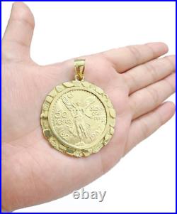 1947 Mexican Centenario 50 Gold Pesos Copy Coin With Bezel Solid 14k Yellow Gold
