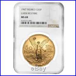 1947 Mexico 50 Pesos Gold Coin NGC MS 68