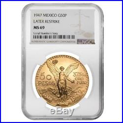 1947 Mexico 50 Pesos Gold Coin NGC MS 69