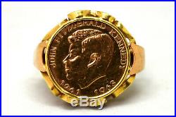 1961-1963 Kennedy 14K Solid Gold Coin Token Ring Size 7.5