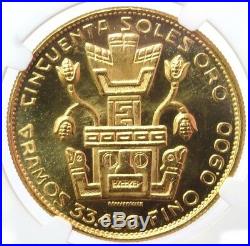 1968 Gold Peru 300 Minted 50 Soles Coin Ngc Mint State 63 Inca Indian Chief