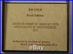 1972 Jamaica $20 Dollar Proof Gold Coin 10th Anniversary of Independence With COA