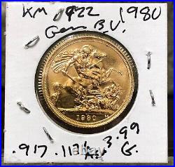 1980 English Mint Gold Sovereign Queen Elizabeth II Gem Bu Hard Solid Coin Money