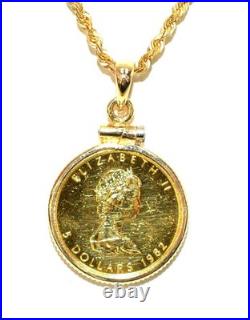 1982.999 Canadian Gold Maple Leaf 5 Dollar Coin Pendant Necklace 14K Solid Gold