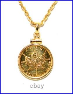 1982.999 Canadian Gold Maple Leaf 5 Dollar Coin Pendant Necklace 14K Solid Gold