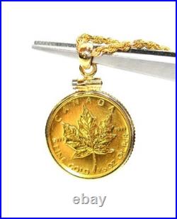 1982.999 Canadian Gold Maple Leaf 5 Dollar Coin Pendant Necklace 14K Solid Gold