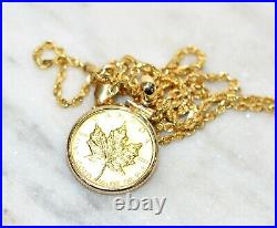 1982.999 Canadian Gold Maple Leaf 5 Dollar Gold Coin Necklace 14K Solid Gold
