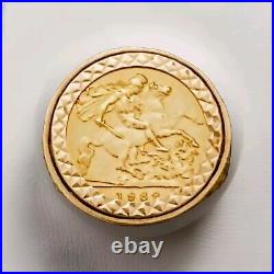 1982 Half Sovereign 22K Elizabeth Il Gold Ring 9k Filigree Housing. US Sz 8