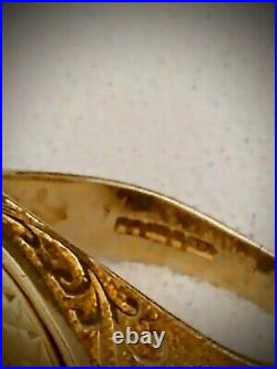 1982 Half Sovereign 22K Elizabeth Il Gold Ring 9k Filigree Housing. US Sz 8